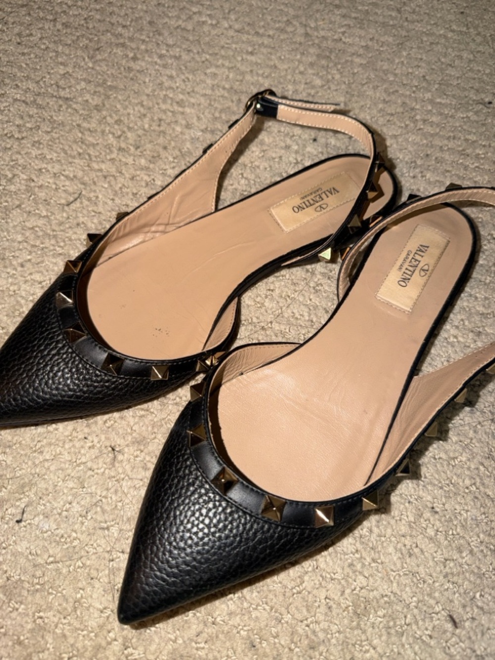 Valentino Garavani Black Leather Rockstud Pointed Slingbacks